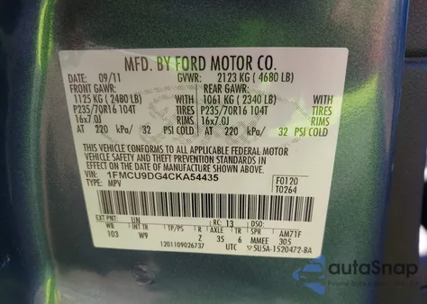 2012 Ford Escape Xlt from USA, damaged, VIN 1FMCU9DG4CKA54435